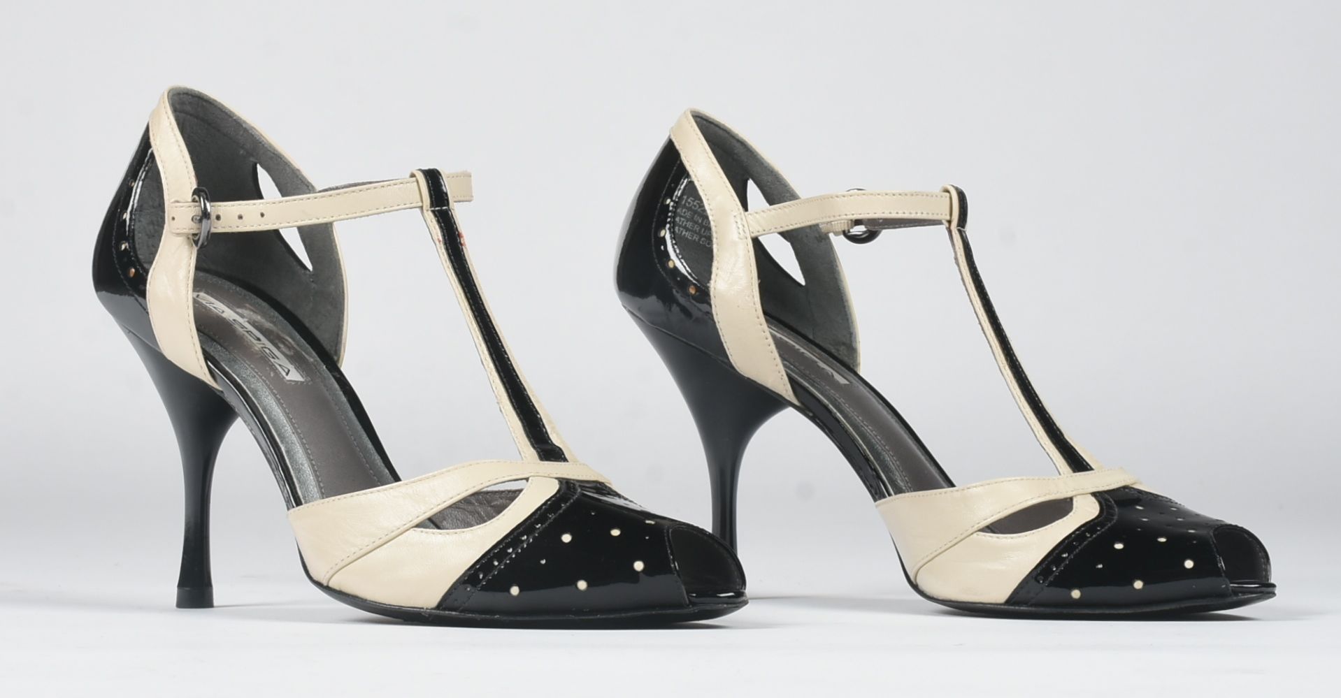 Via Spiga Peep-Toe Patent Leather Heels in Black and Off-White
