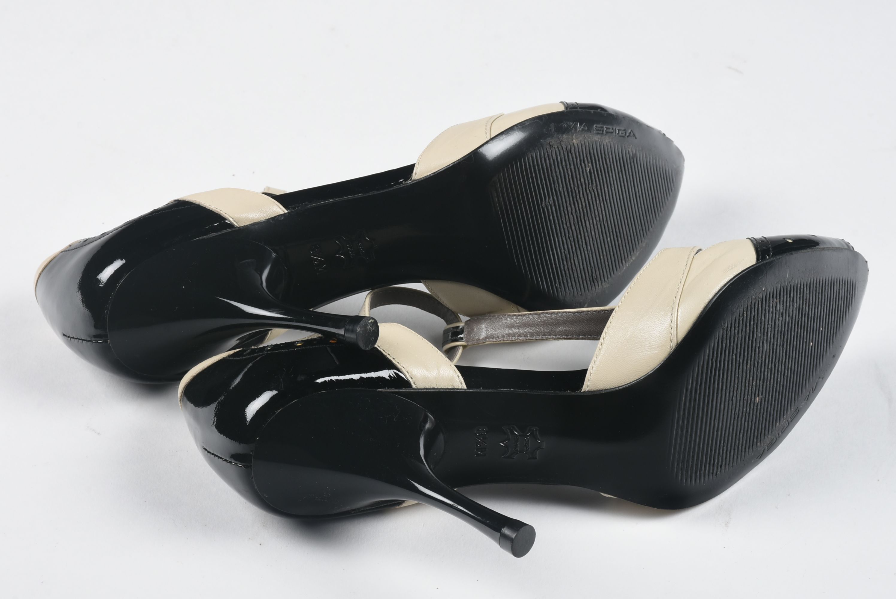 Via Spiga Peep-Toe Patent Leather Heels in Black and Off-White