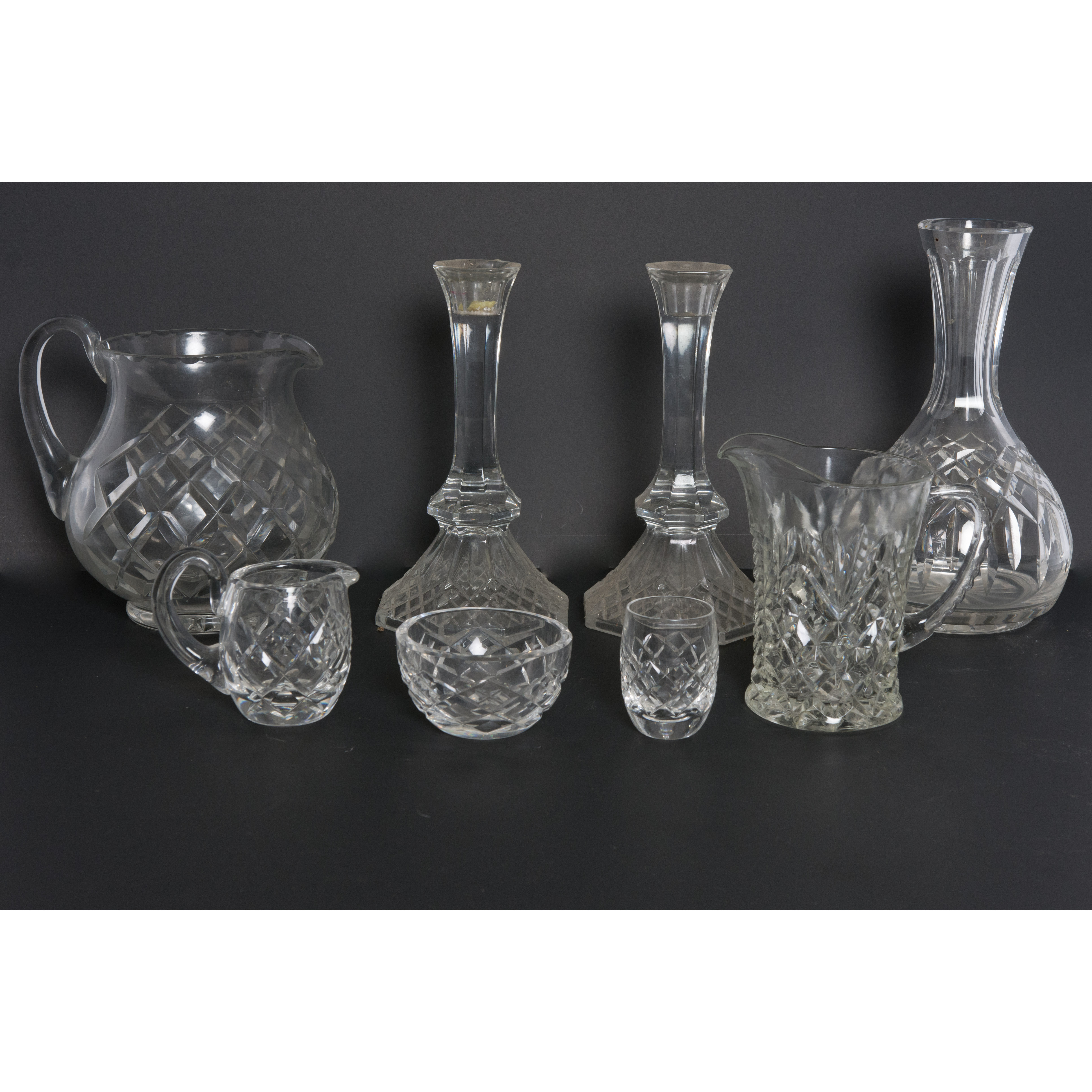 Selection of Cut Glass Pitchers and Candlesticks