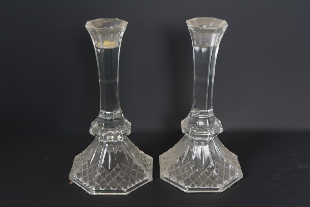 Selection of Cut Glass Pitchers and Candlesticks