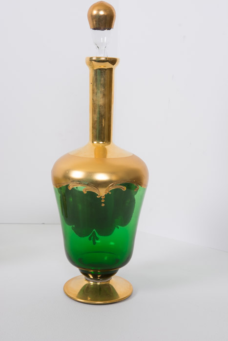 Gold and Green Decanter with Glasses Set