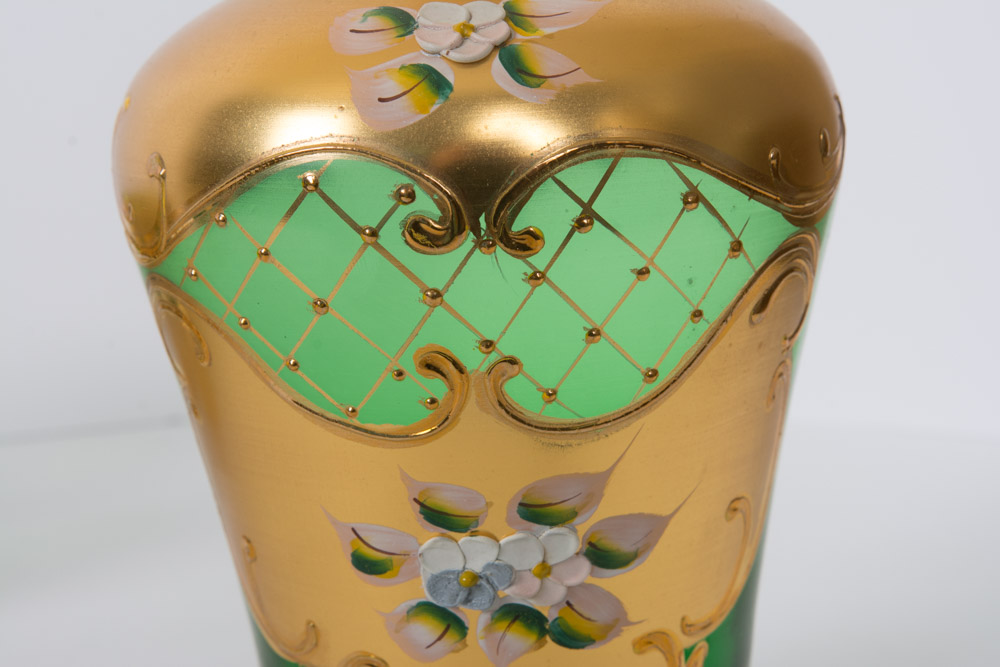 Gold and Green Decanter with Glasses Set