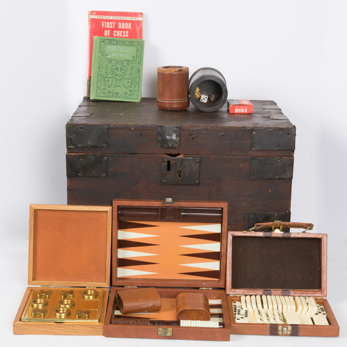 Wood Chest and Vintage Board Games
