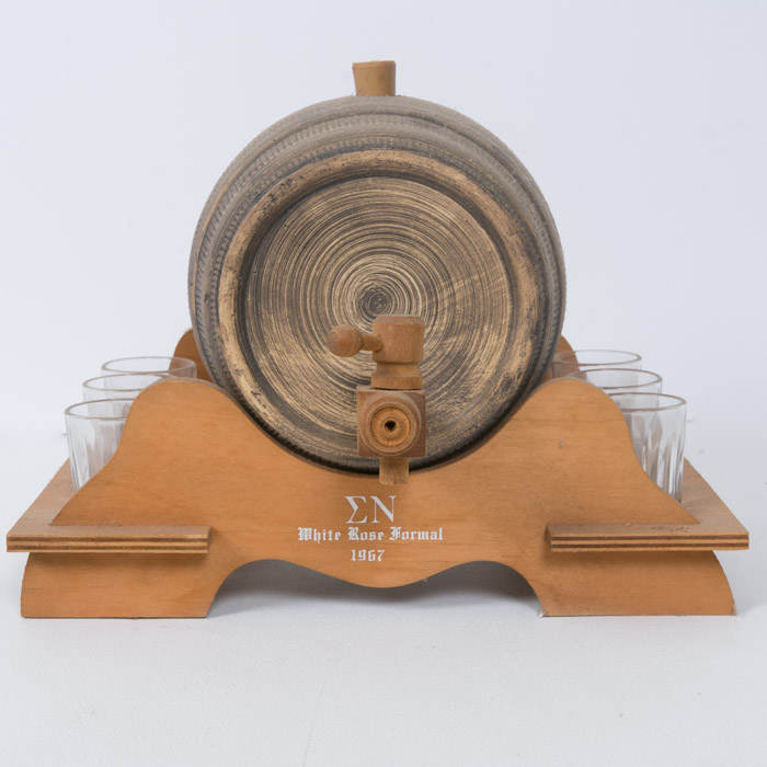 Sigma Nu 1967 White Rose Formal Cask and Shot Glasses