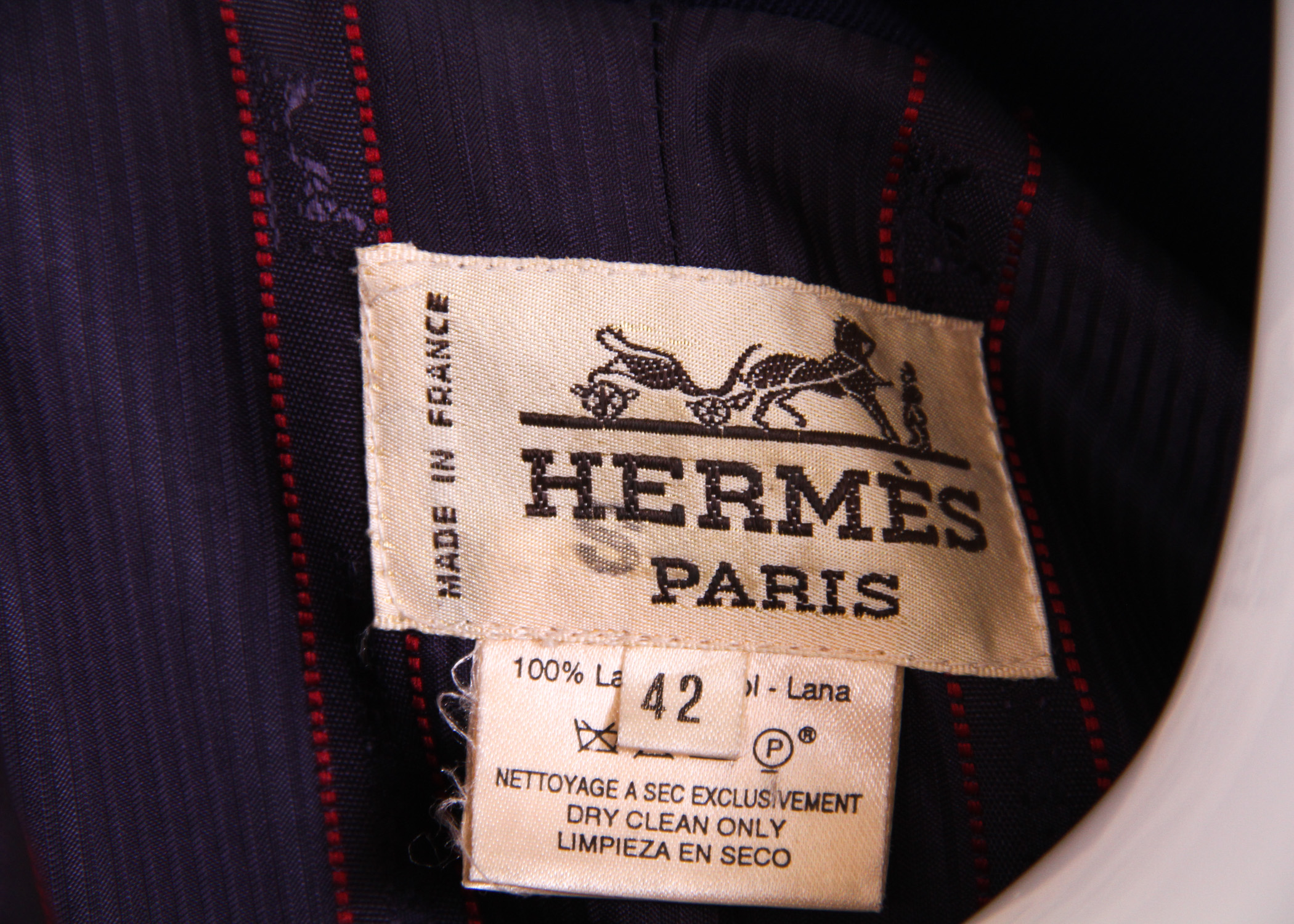 Vintage Women's Hermes Jacket and Skirt Ensemble with Detachable Leather Fringe Scarf