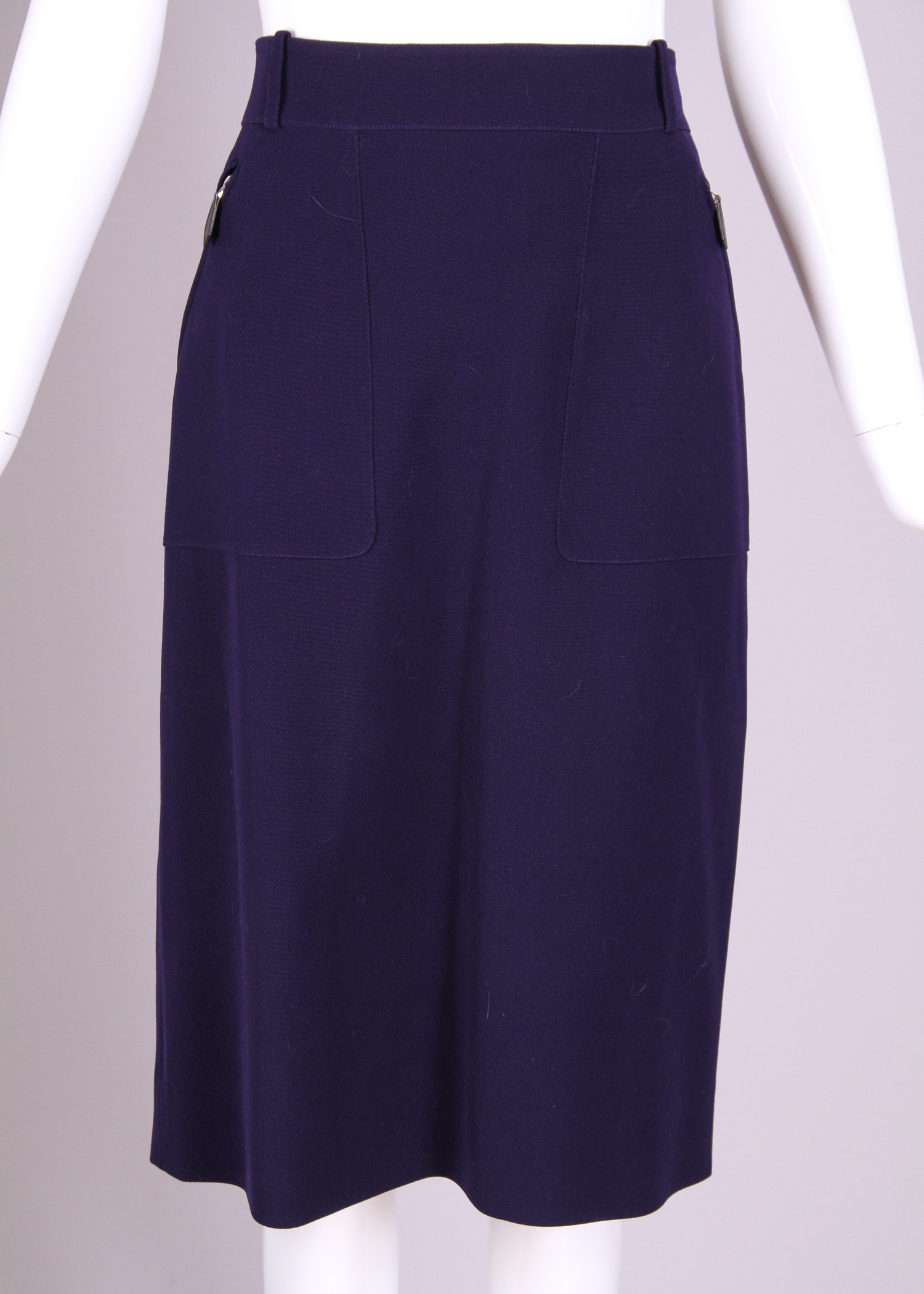 Vintage Women's Hermes Jacket and Skirt Ensemble with Detachable Leather Fringe Scarf