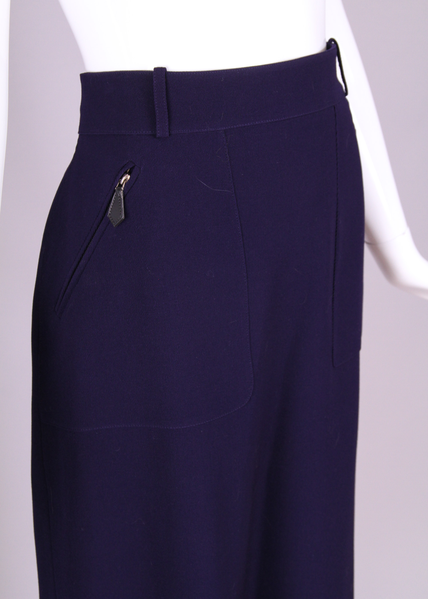 Vintage Women's Hermes Jacket and Skirt Ensemble with Detachable Leather Fringe Scarf