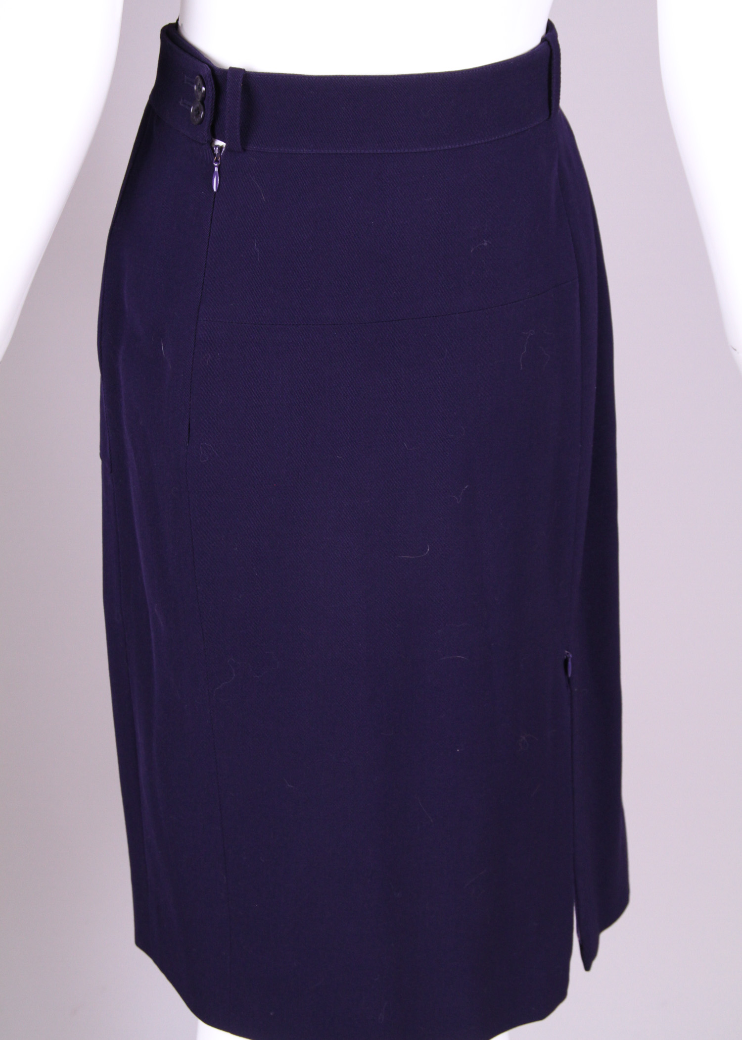 Vintage Women's Hermes Jacket and Skirt Ensemble with Detachable Leather Fringe Scarf