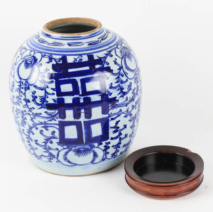 Pair of Chinese Hand Painted Double Happiness Ginger Jars