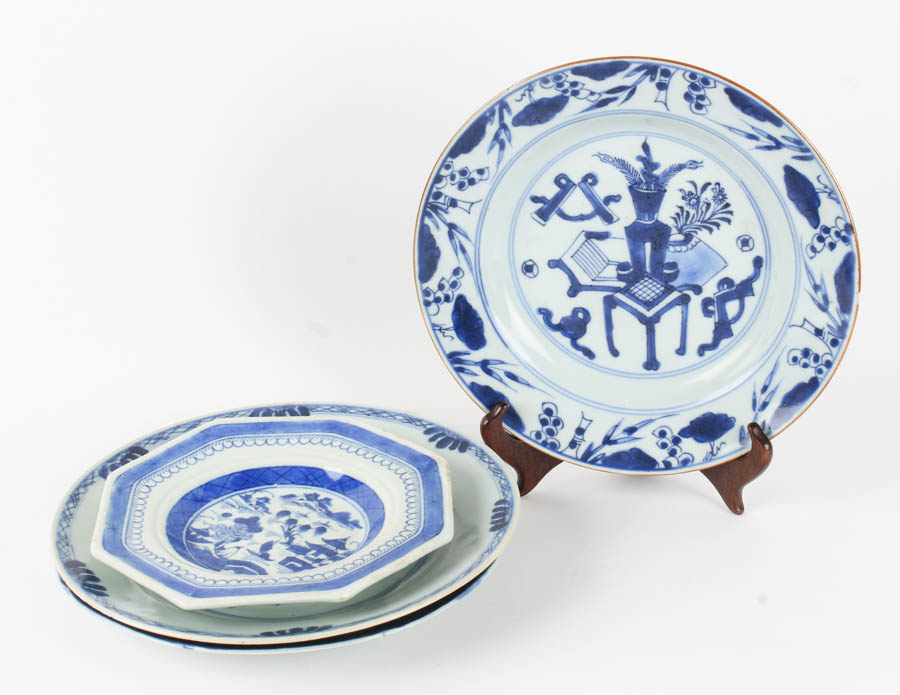 Assortment of East Asian Blue on White Plates