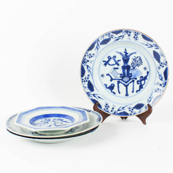 Assortment of East Asian Blue on White Plates