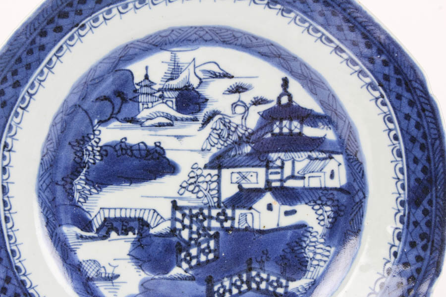 Assortment of East Asian Blue on White Plates