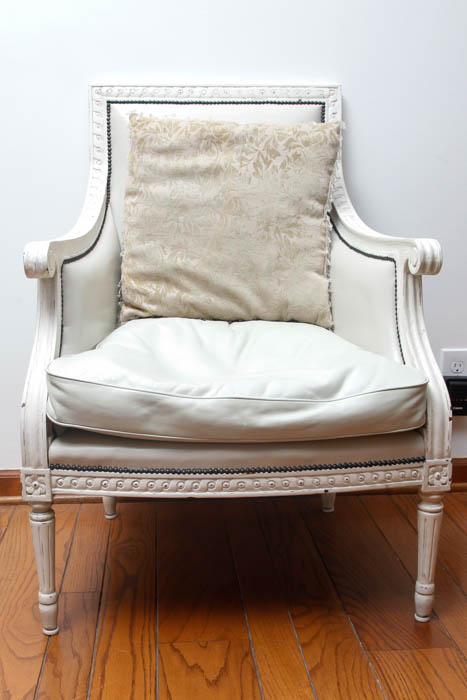 Off White Leather Armchair and Footstool