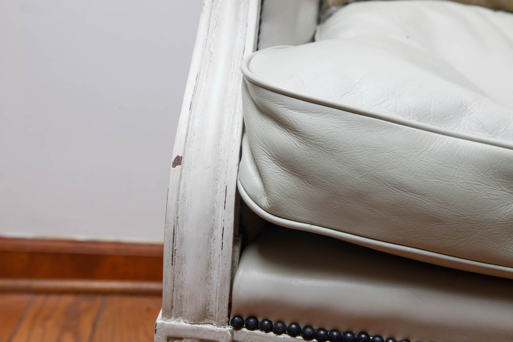 Off White Leather Armchair and Footstool