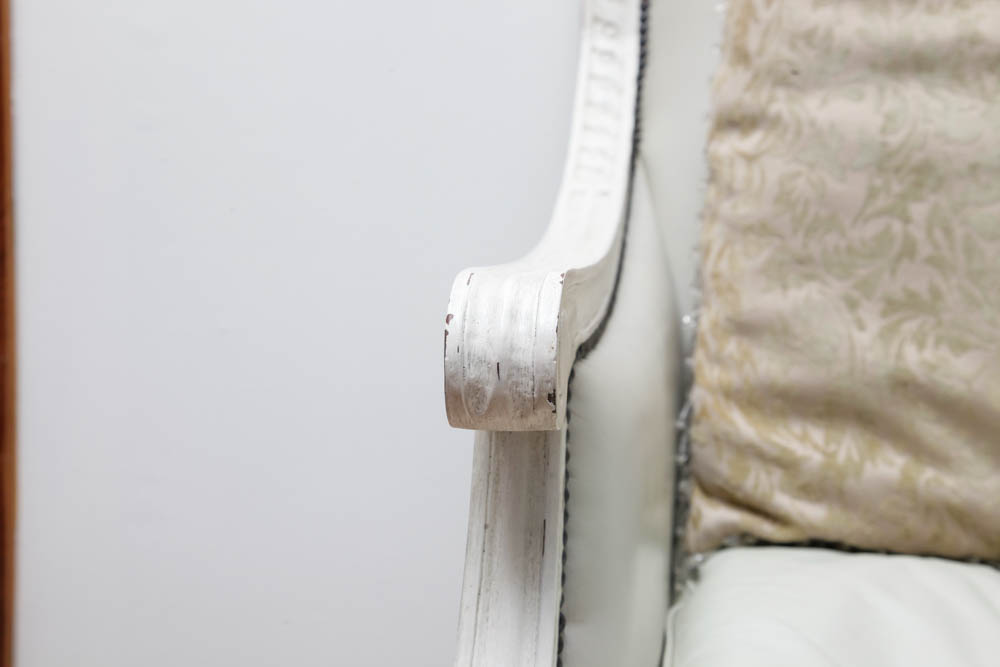 Off White Leather Armchair and Footstool