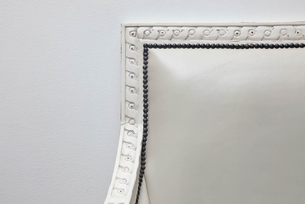 Off White Leather Armchair and Footstool