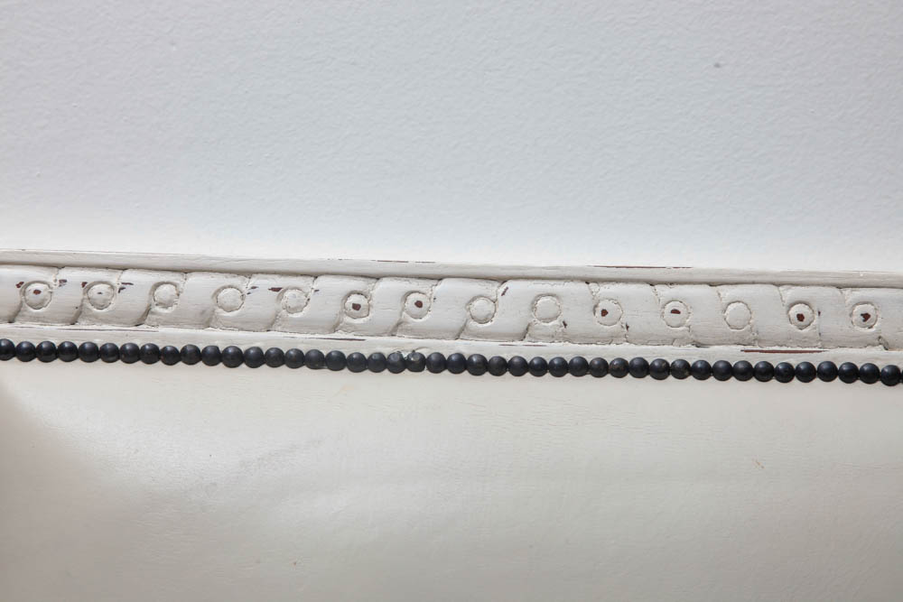 Off White Leather Armchair and Footstool