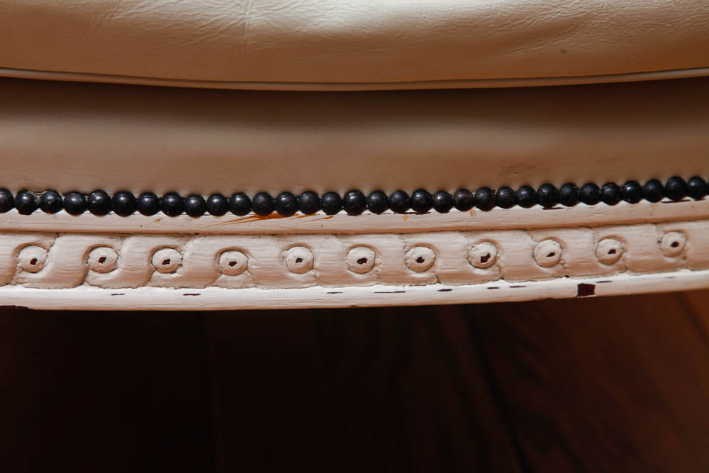 Off White Leather Armchair and Footstool