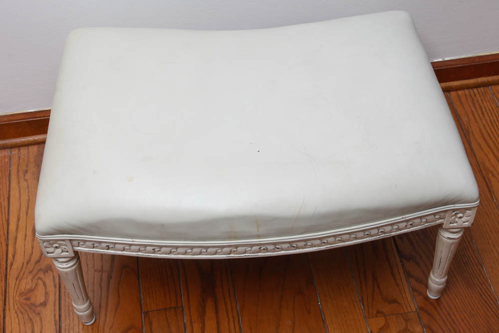 Off White Leather Armchair and Footstool