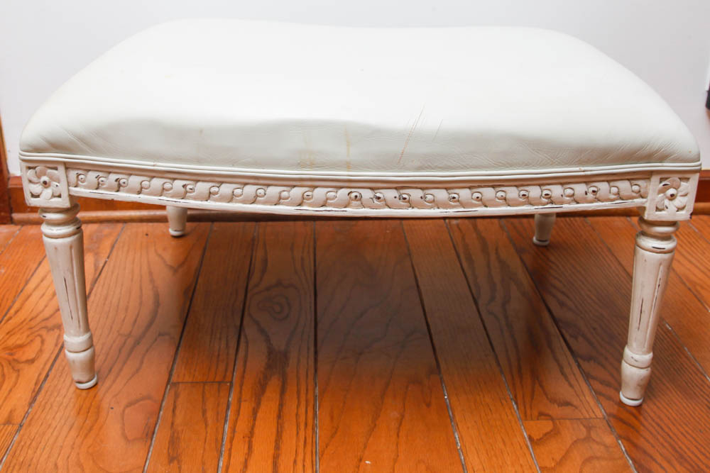 Off White Leather Armchair and Footstool