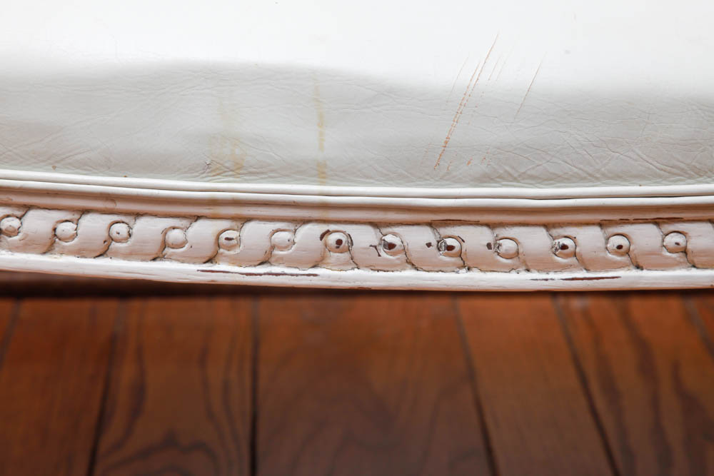 Off White Leather Armchair and Footstool