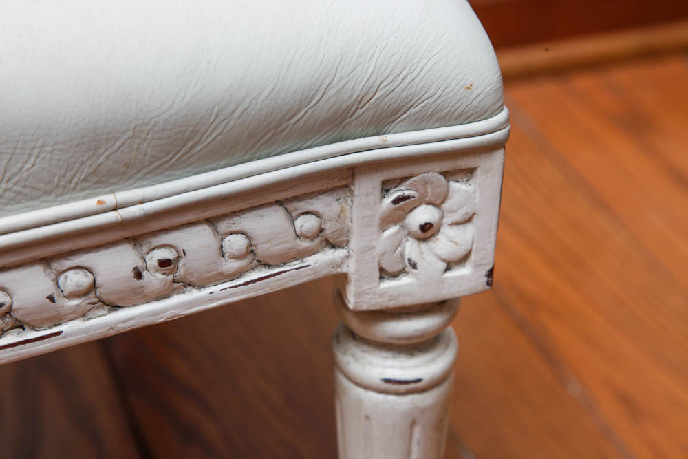 Off White Leather Armchair and Footstool