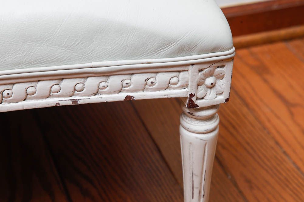 Off White Leather Armchair and Footstool