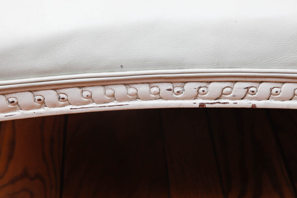 Off White Leather Armchair and Footstool