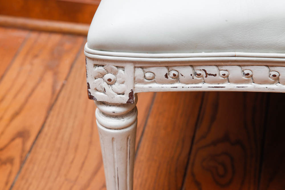 Off White Leather Armchair and Footstool