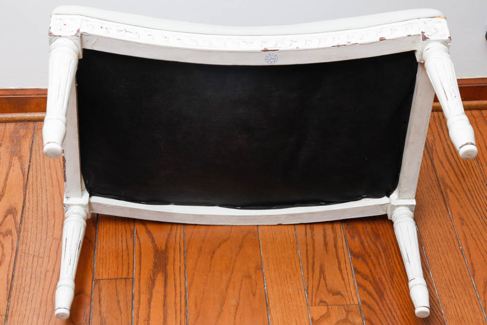 Off White Leather Armchair and Footstool