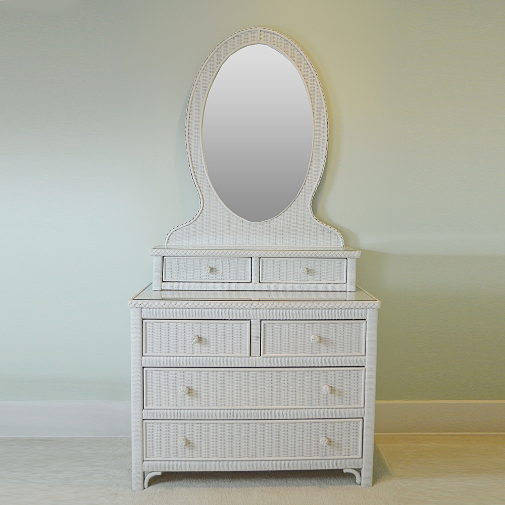 White Wicker Dresser with Mirror