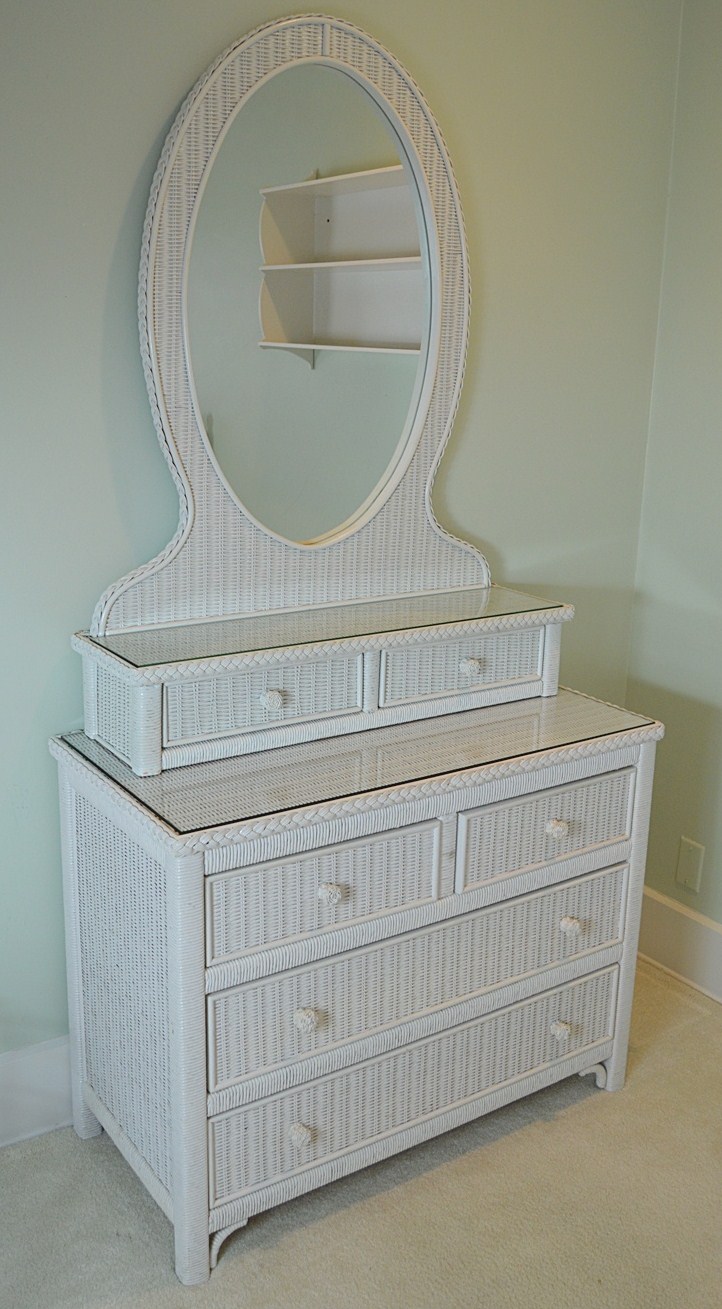 White Wicker Dresser with Mirror