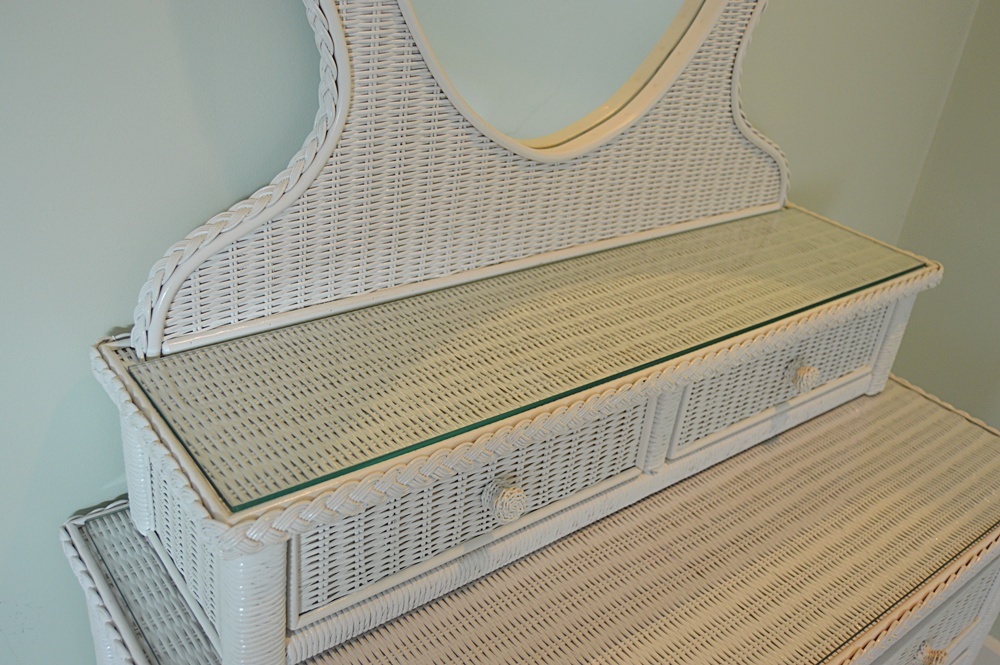 White Wicker Dresser with Mirror
