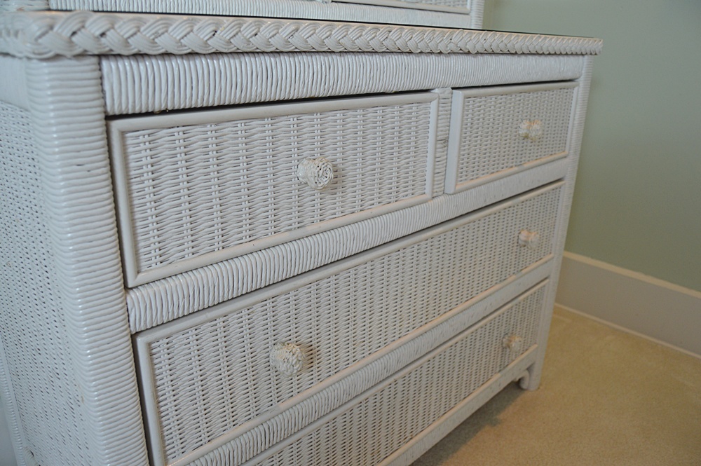 White Wicker Dresser with Mirror