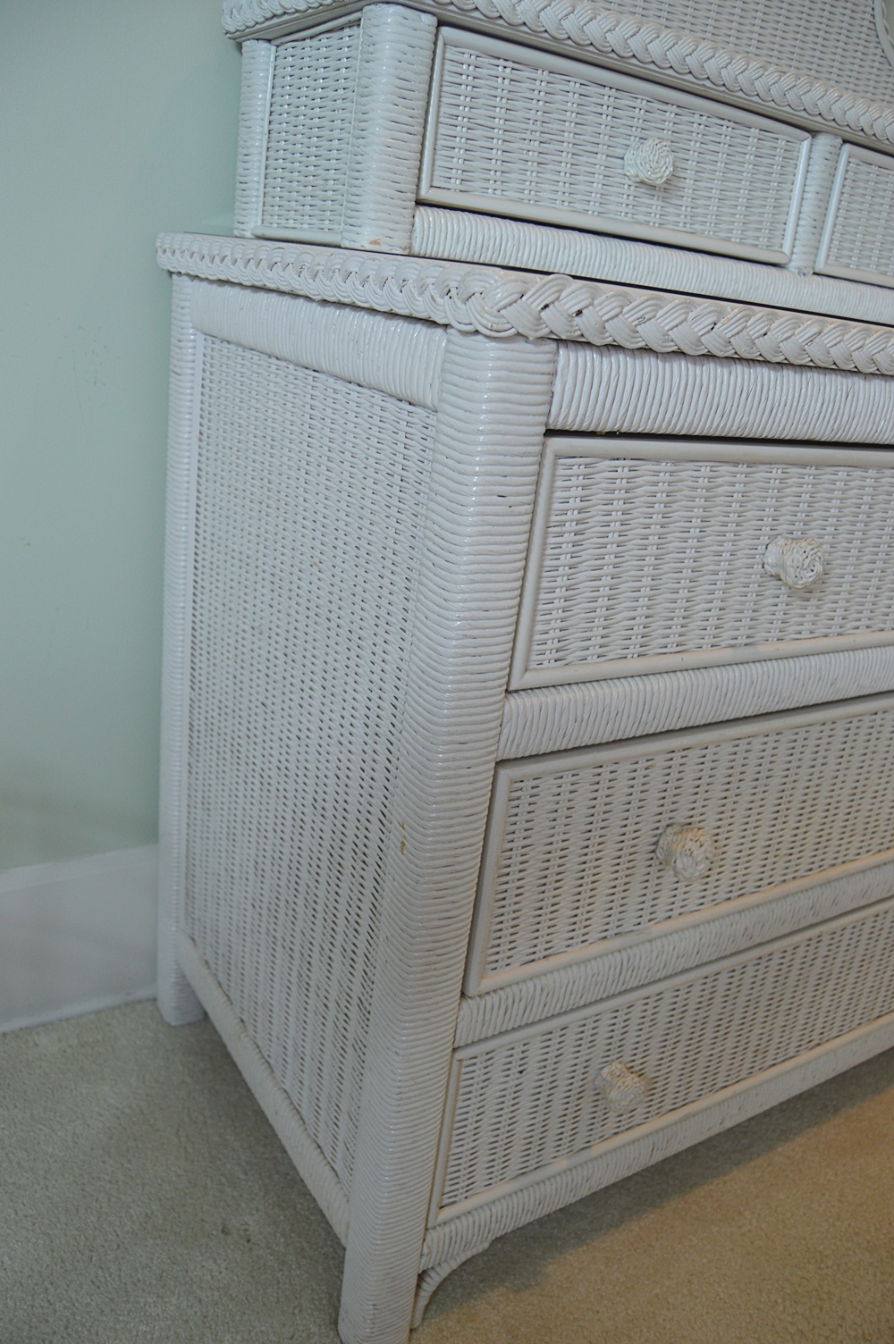 White Wicker Dresser with Mirror