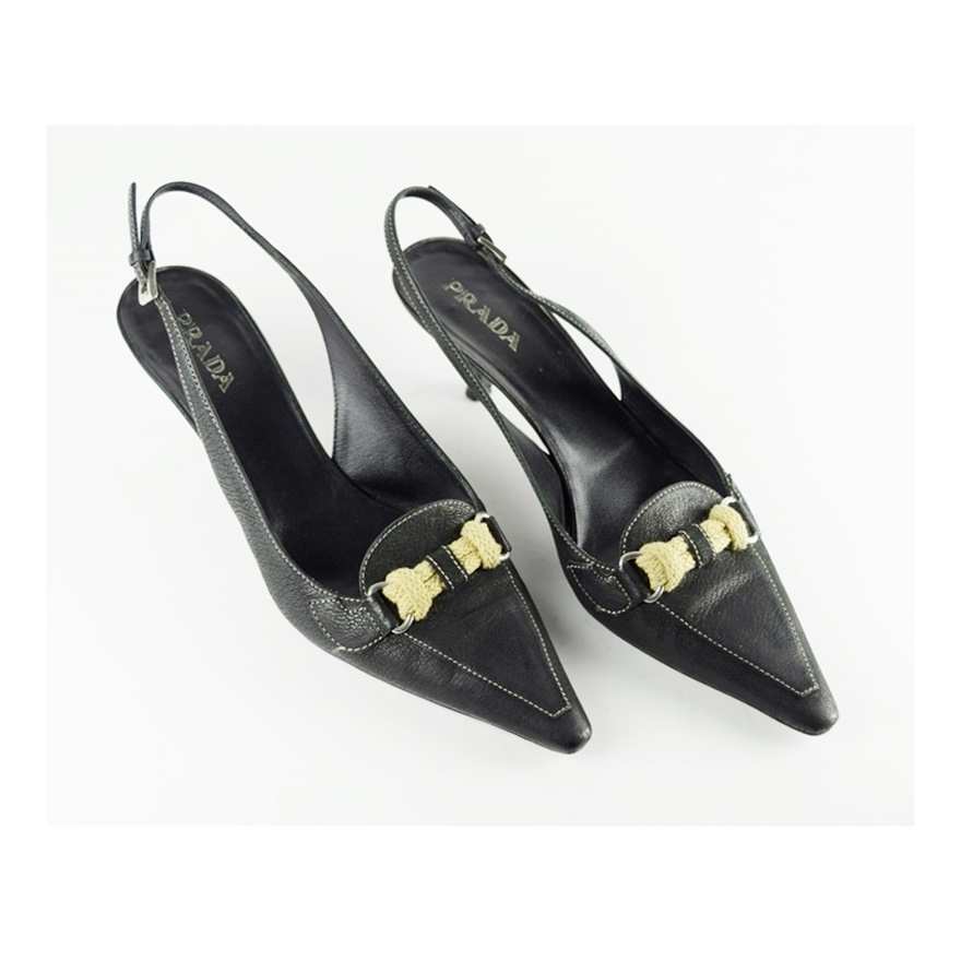 Prada Sling Back Black Pumps, Size 37.5