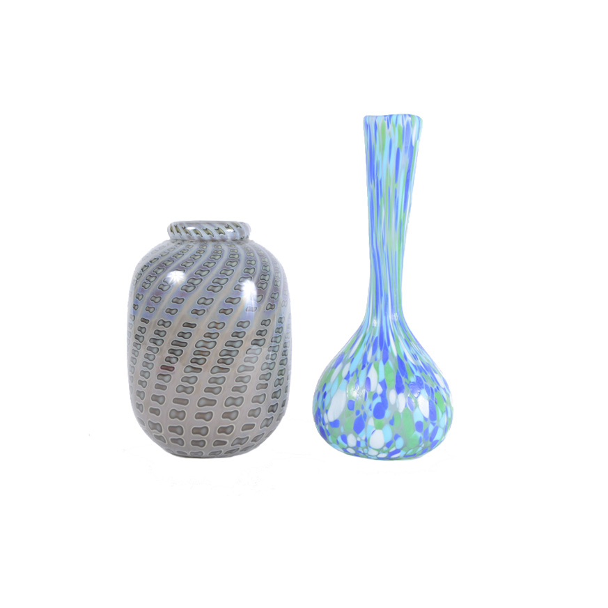 Pair of Art Glass Vases, Including a Signed Alan Goldfarb Vase