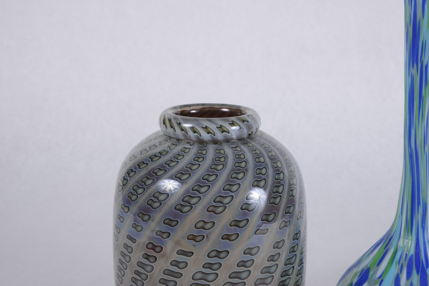 Pair of Art Glass Vases, Including a Signed Alan Goldfarb Vase