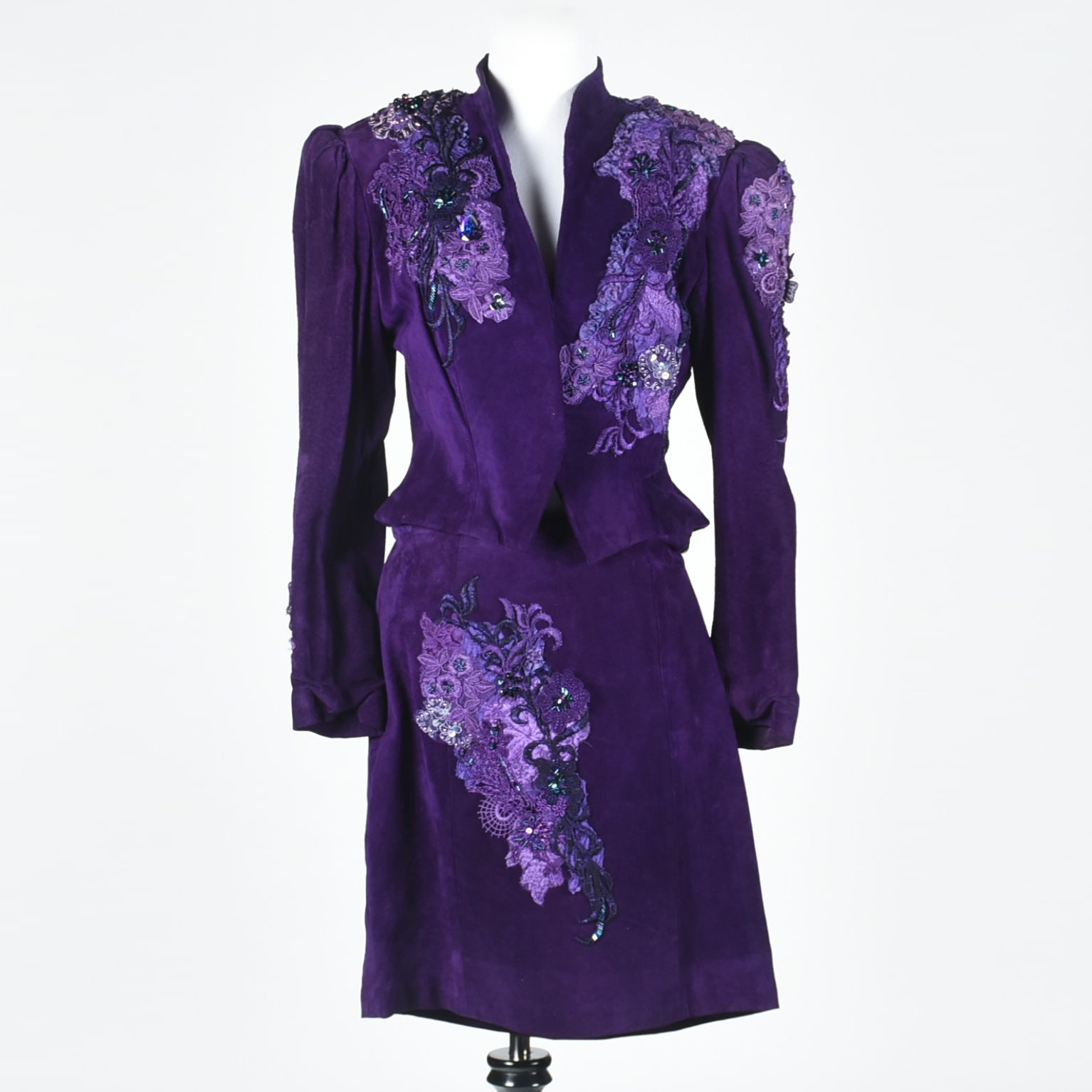 Custom Made Purple Suede Leather Embellished Stage Ensemble