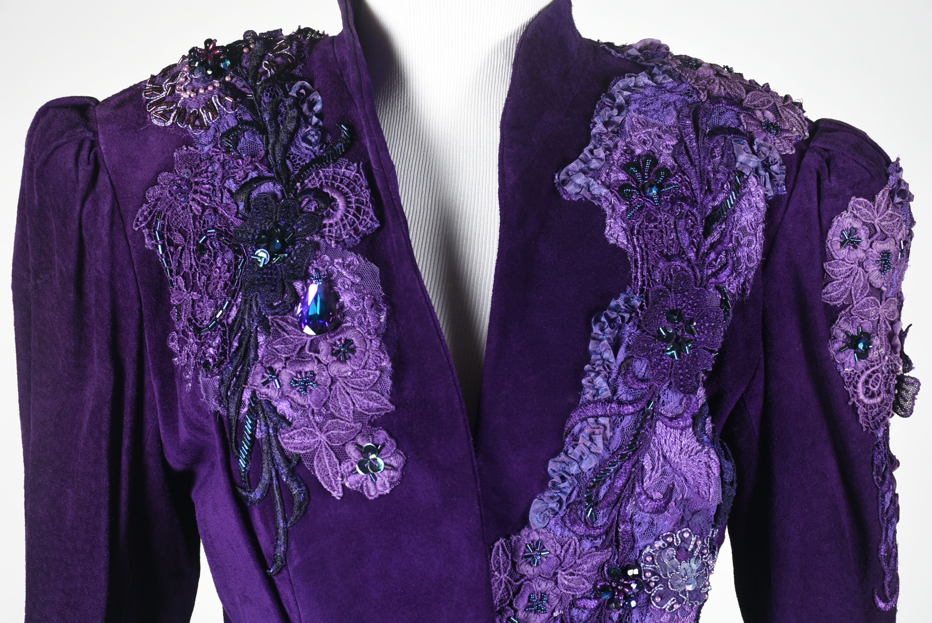Custom Made Purple Suede Leather Embellished Stage Ensemble