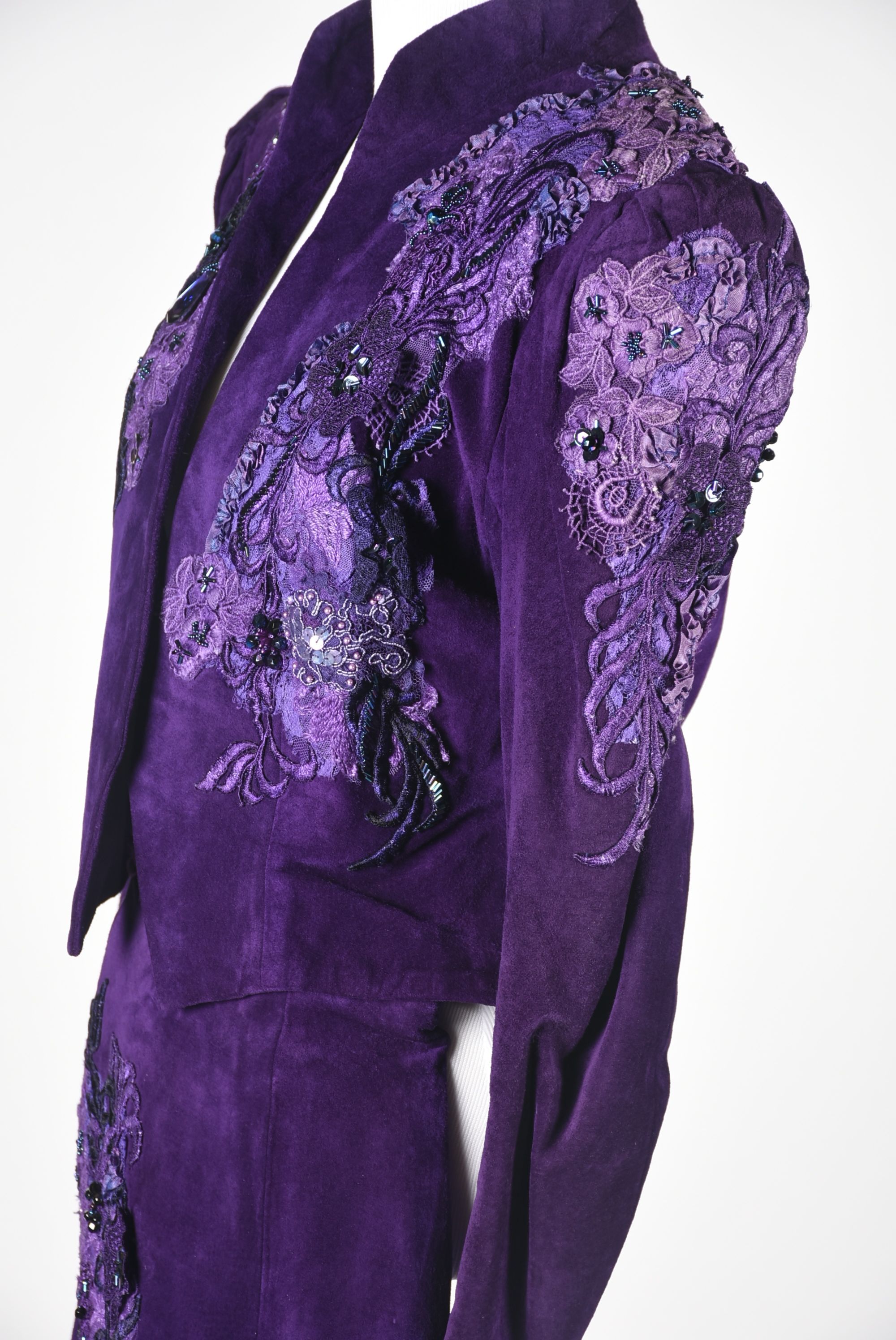 Custom Made Purple Suede Leather Embellished Stage Ensemble