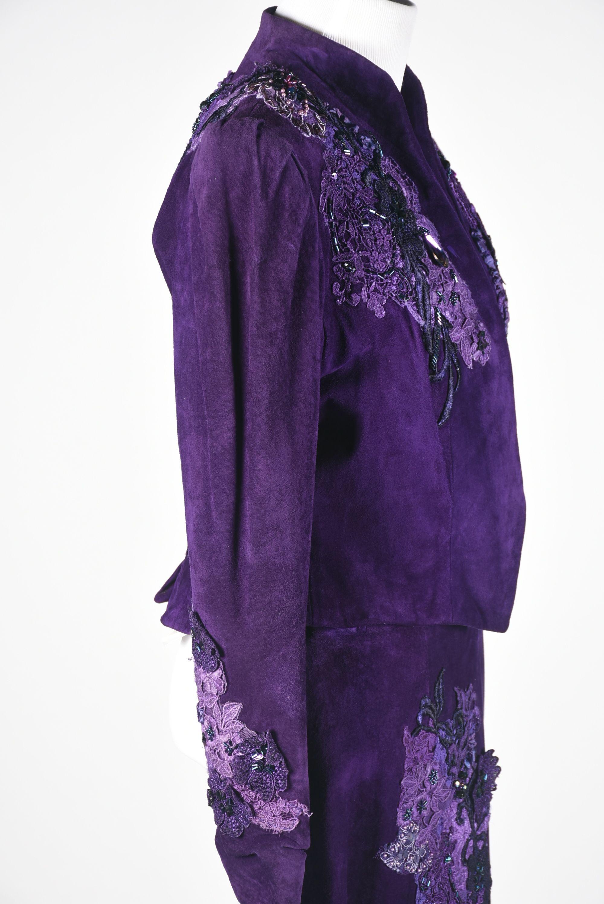 Custom Made Purple Suede Leather Embellished Stage Ensemble