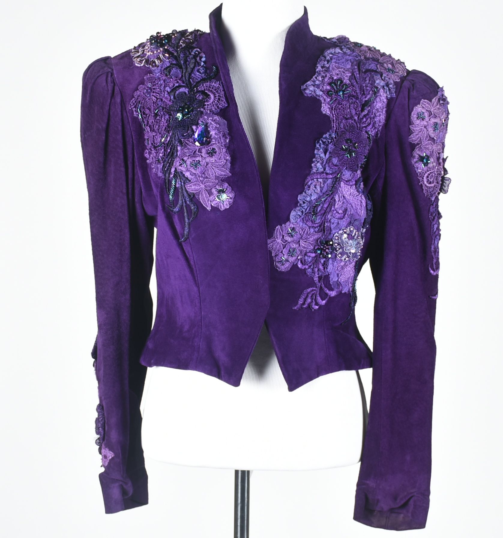 Custom Made Purple Suede Leather Embellished Stage Ensemble