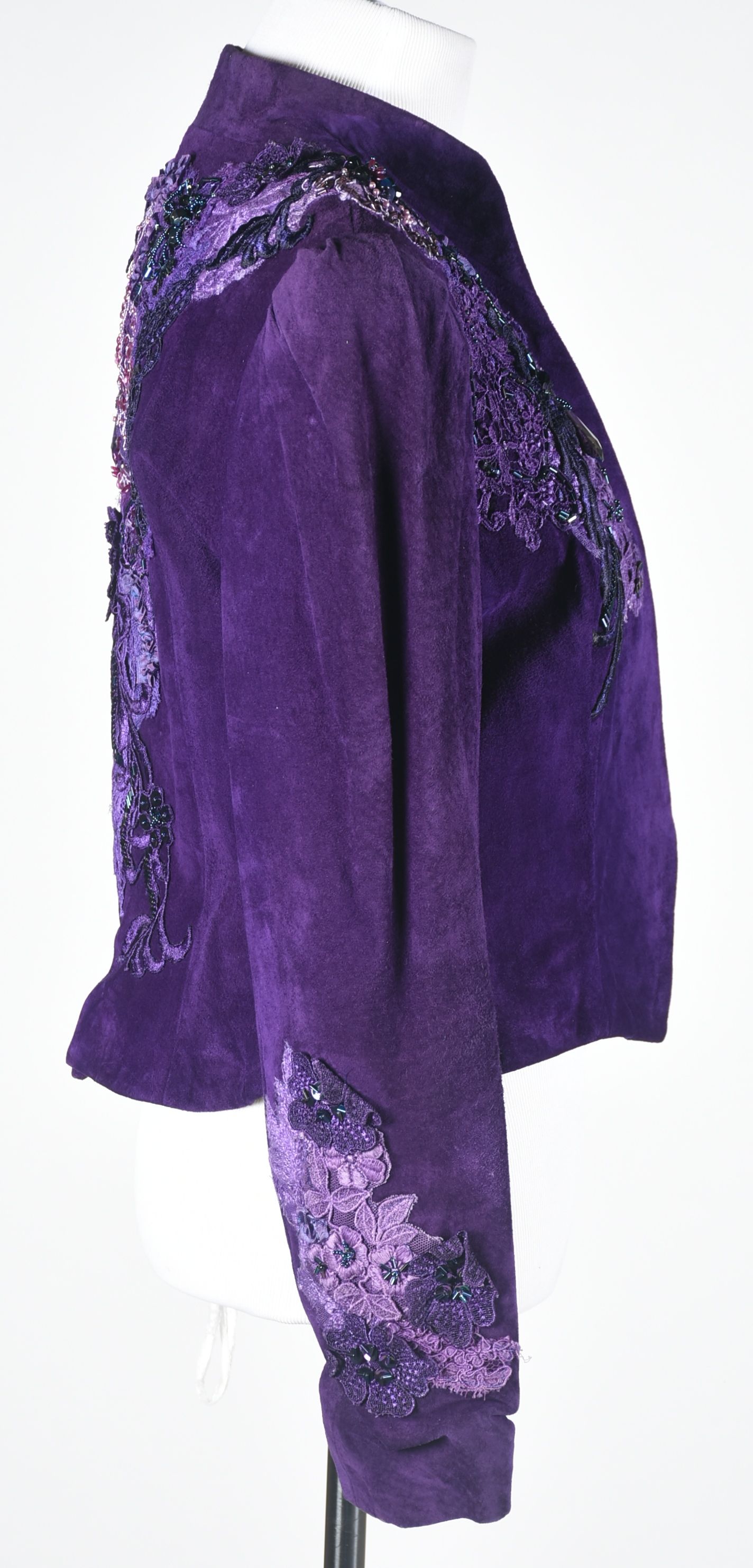 Custom Made Purple Suede Leather Embellished Stage Ensemble