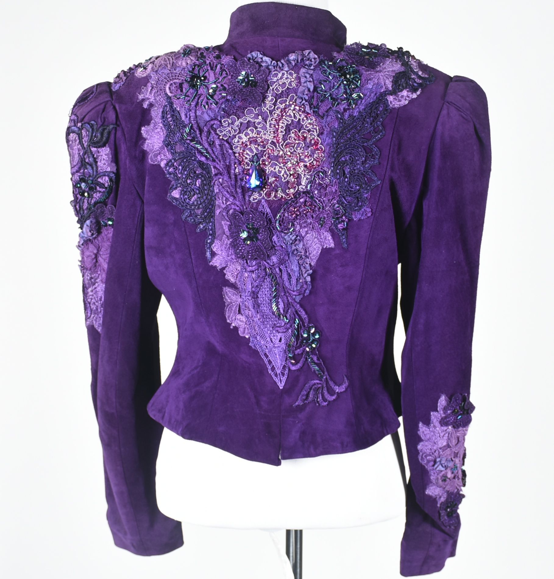 Custom Made Purple Suede Leather Embellished Stage Ensemble