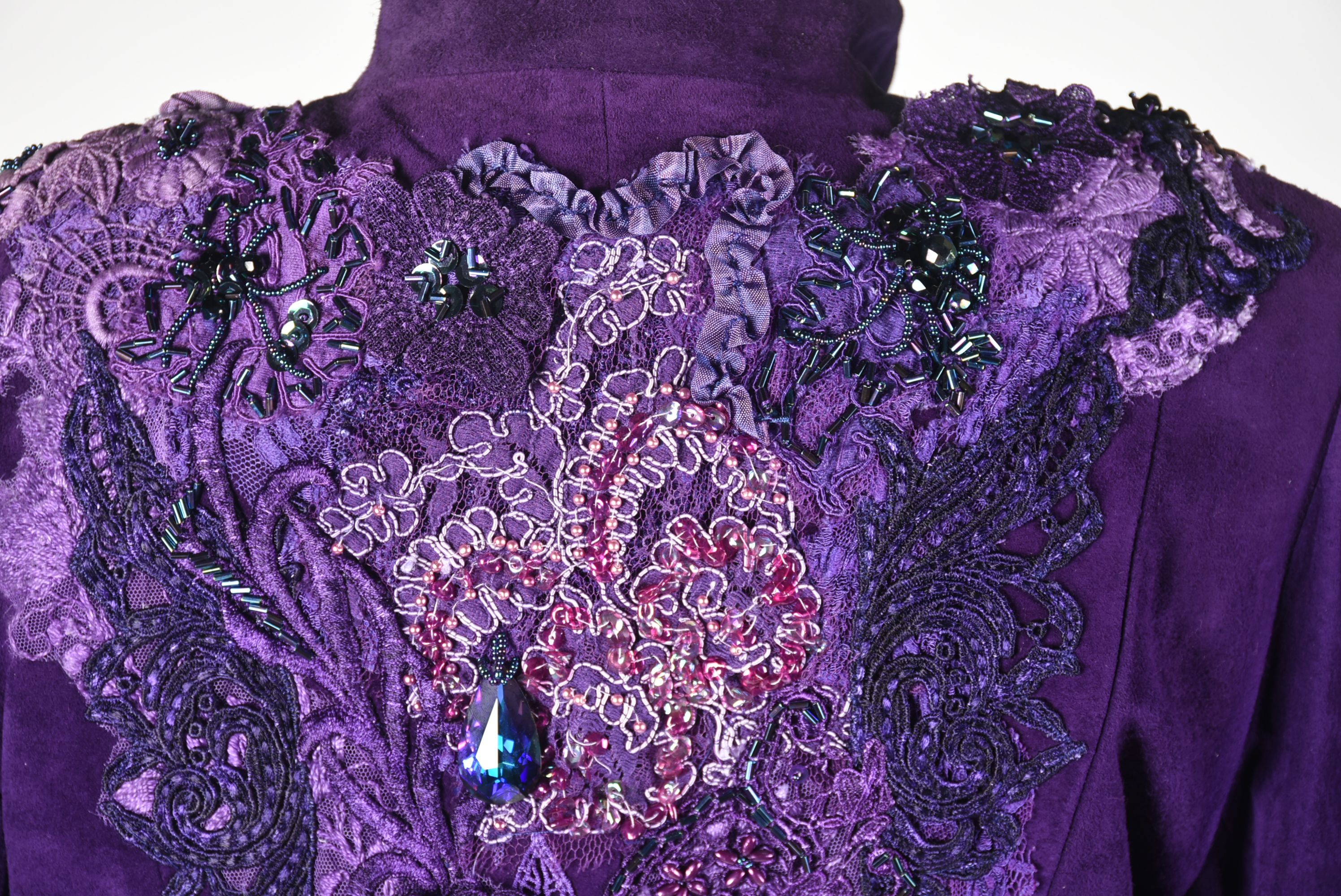 Custom Made Purple Suede Leather Embellished Stage Ensemble