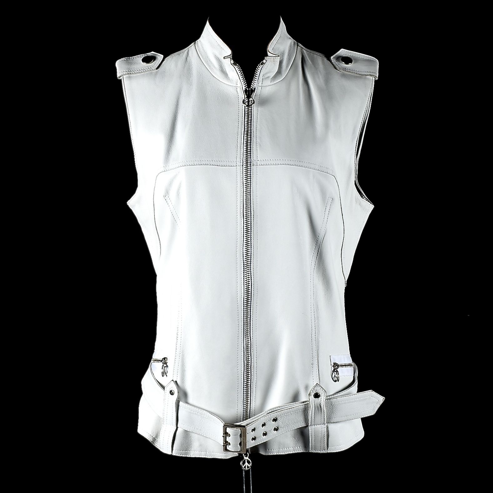Donald J. Pliner Designer White Leather Vest Embellished with Studs, Made In Italy