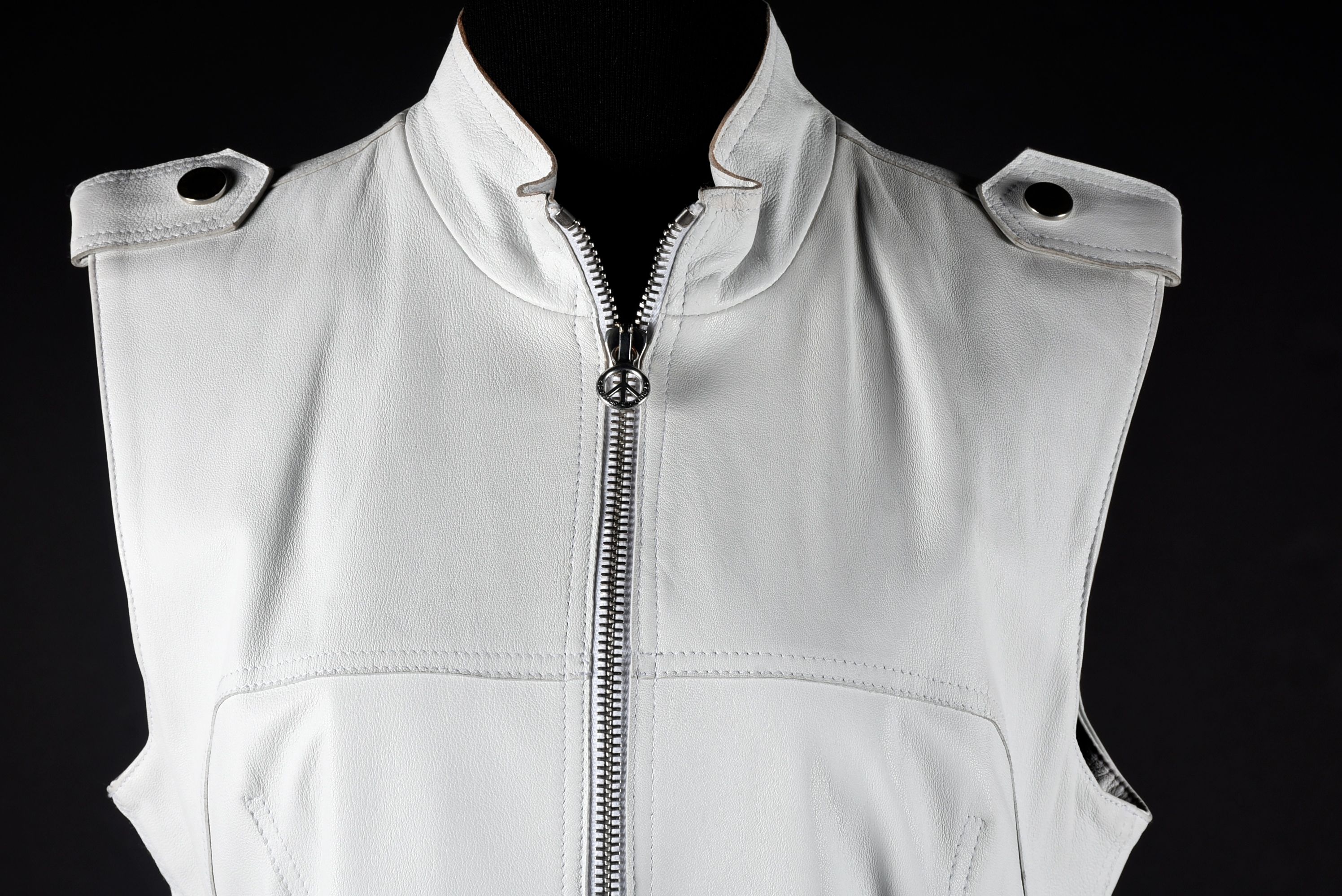 Donald J. Pliner Designer White Leather Vest Embellished with Studs, Made In Italy