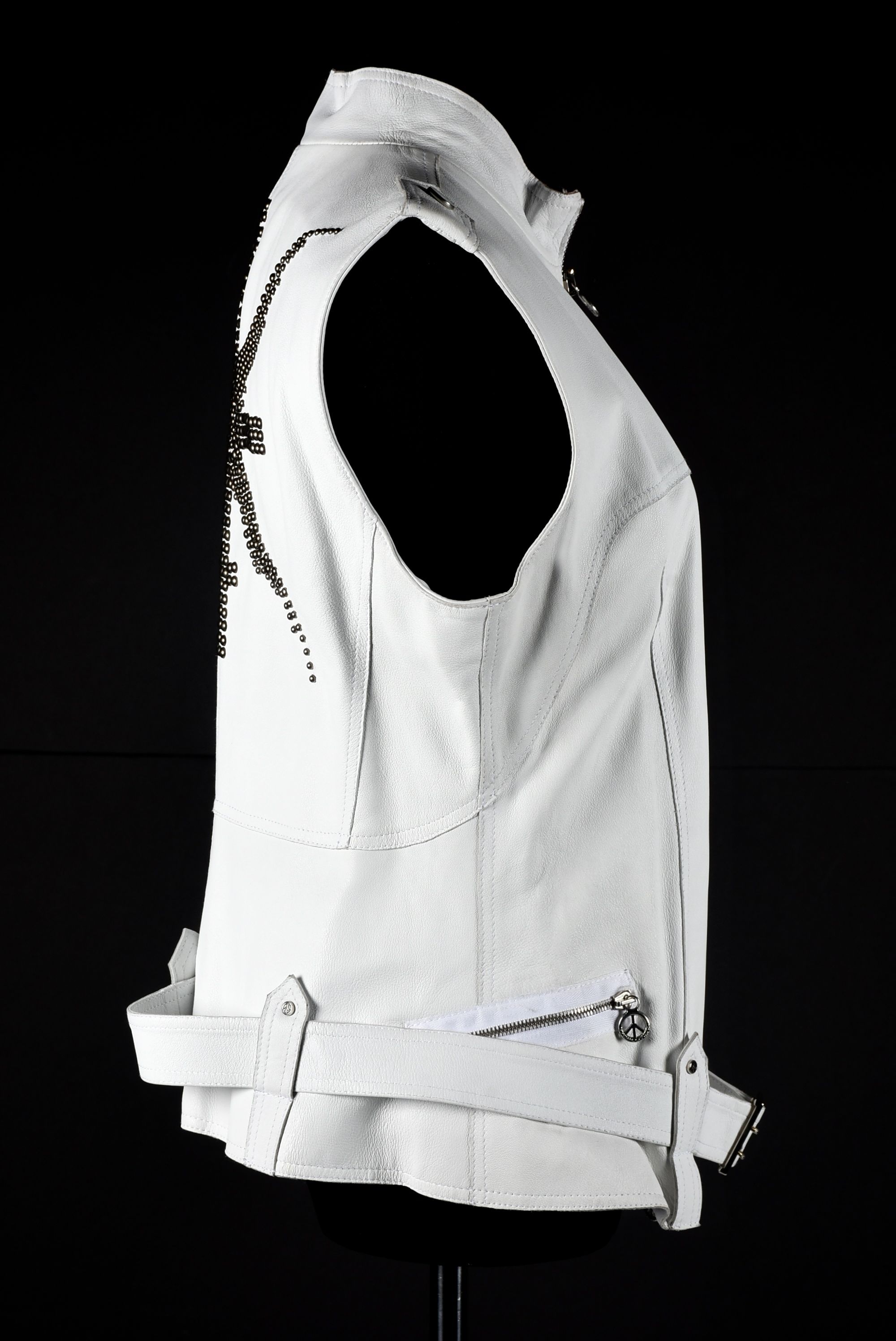 Donald J. Pliner Designer White Leather Vest Embellished with Studs, Made In Italy