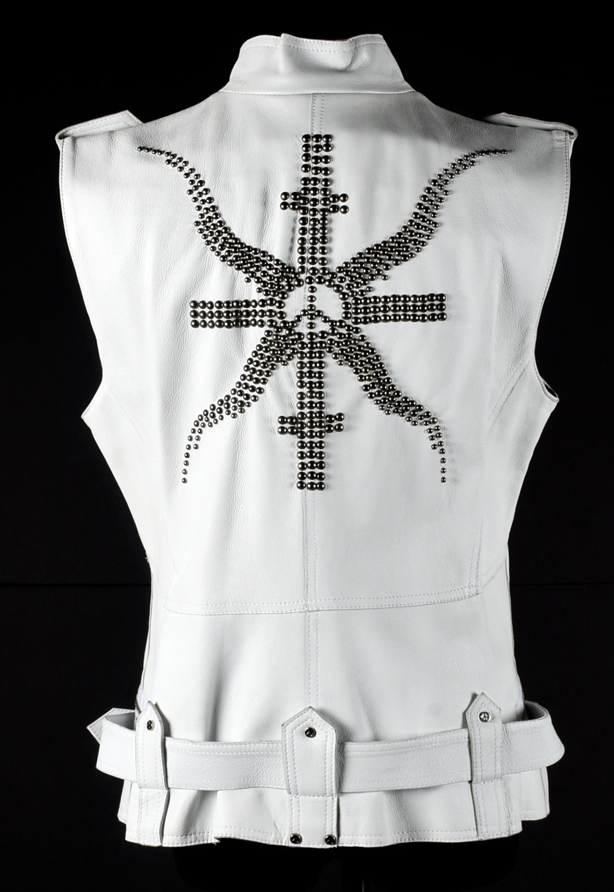 Donald J. Pliner Designer White Leather Vest Embellished with Studs, Made In Italy